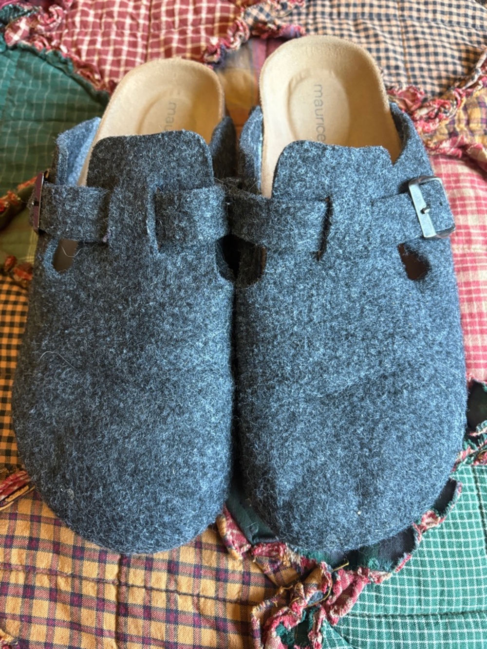 Maurices Charcoal Gray Felt Slip-On Clogs with Buckle Strap
